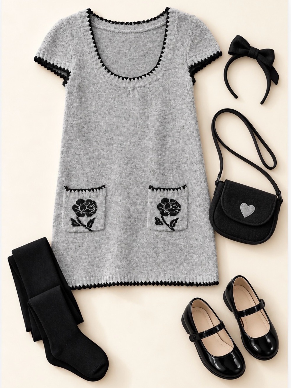 Spicy Girl Gray Knit Dress with Black Trim EUC